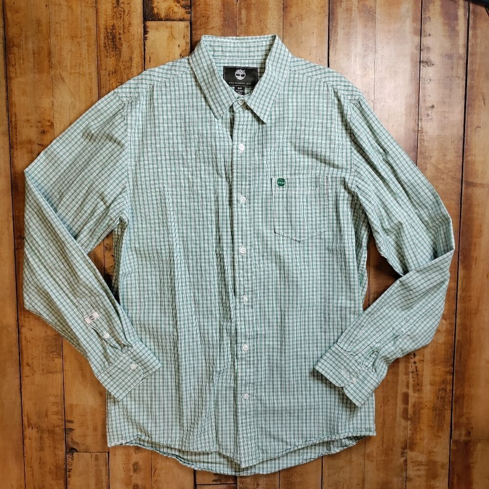 Timberland Mens Small green plaid button down dress shirt Christmas wedding